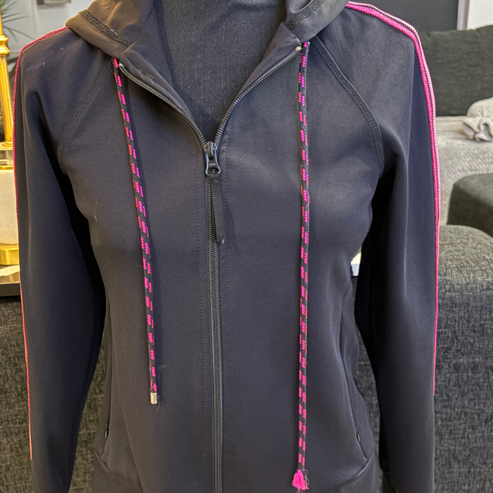 Trina Turk Hot Pink and Black Zip Hoodie XS